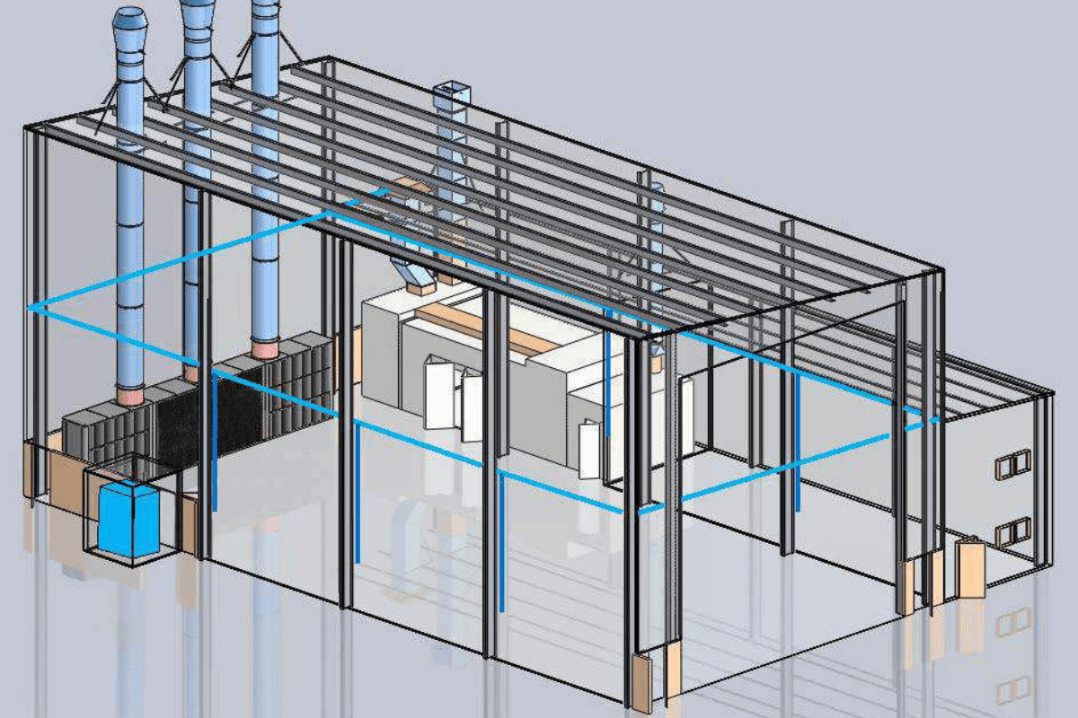 A mockup of Gloss Boats' new shed featuring Industrial Air Systems compressed air products 