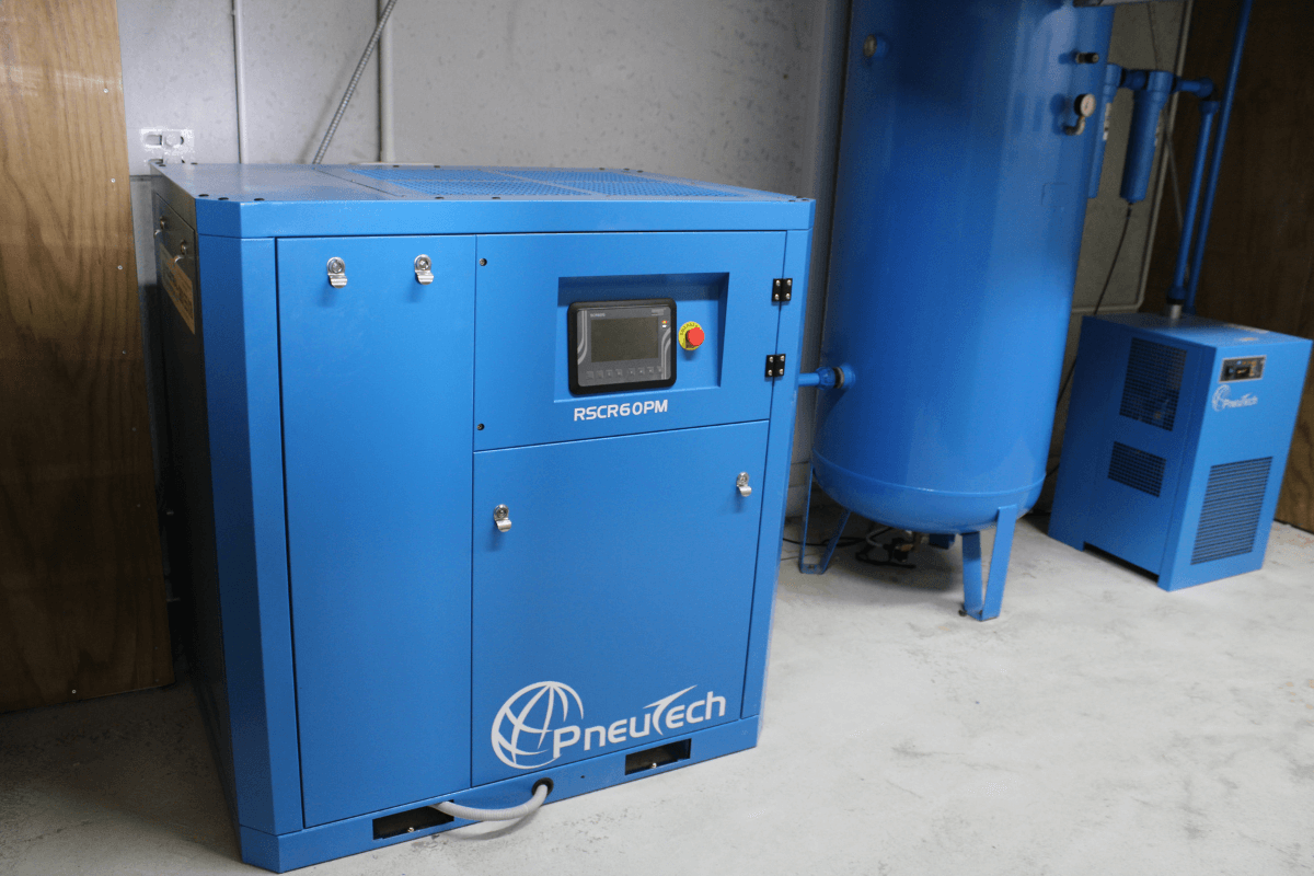 Variable-speed permanent magnet air compressor setup installed at Orams Marine